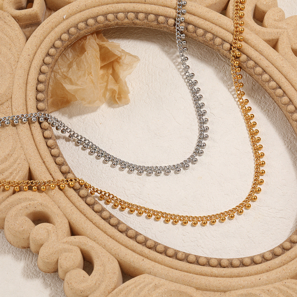 Women's Simple Stainless Steel Round Beads Chain Fashion Unique Design Necklaces