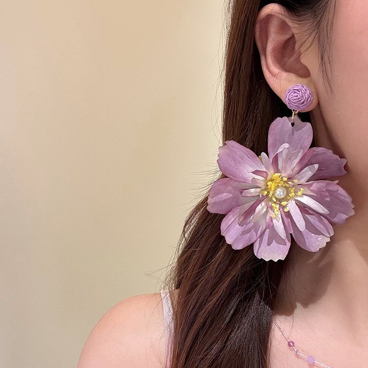 Fragrant Super Fairy Beautiful Purple Flower Female Seaside Vacation Style Earrings