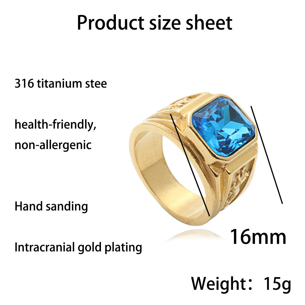 Men's Titanium Steel Gem Double Dragon Retro Trendy Personality Rings