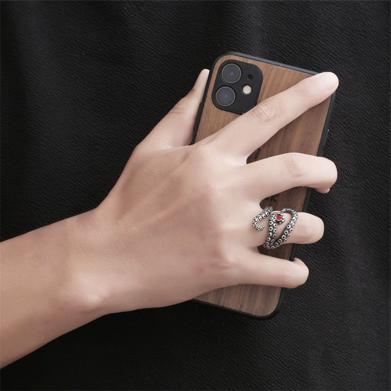 Men's Titanium Steel Personalized Retro Octopus Ruby Rings