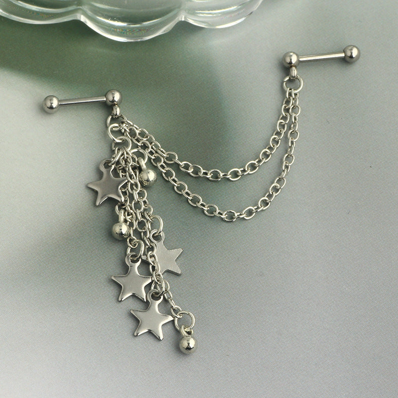Ball Fashion Piercing Stainless Steel Chain Zircon Moon Heart-shaped Ear Earrings