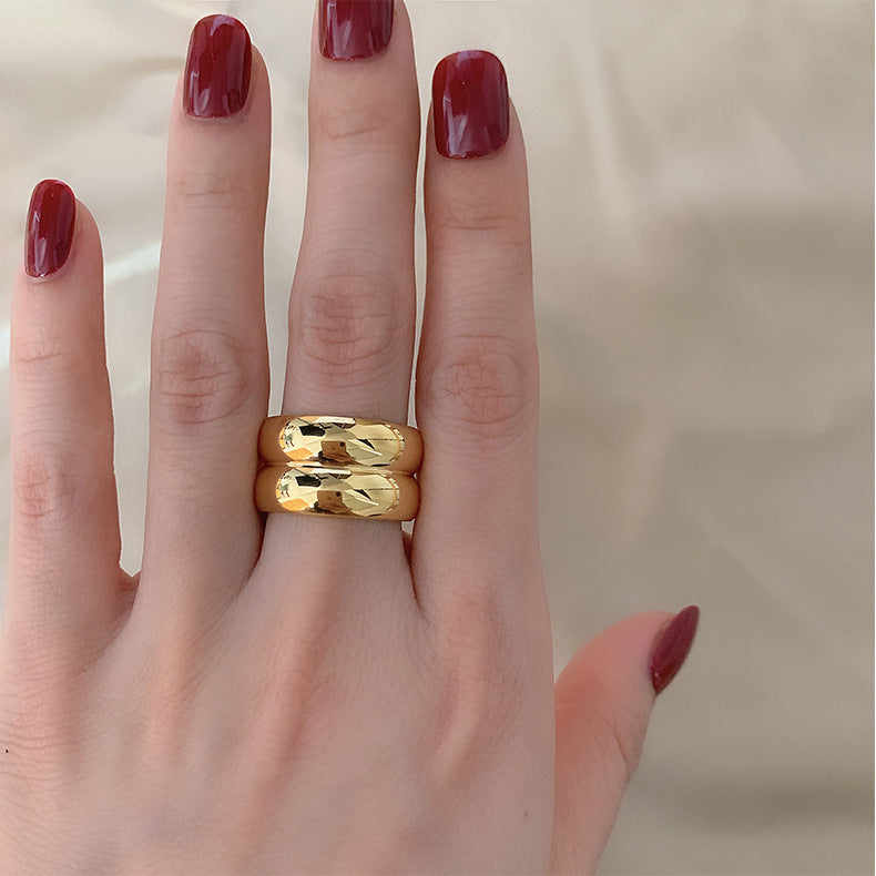 Women's Wide Titanium Steel Gold Plated Index Rings