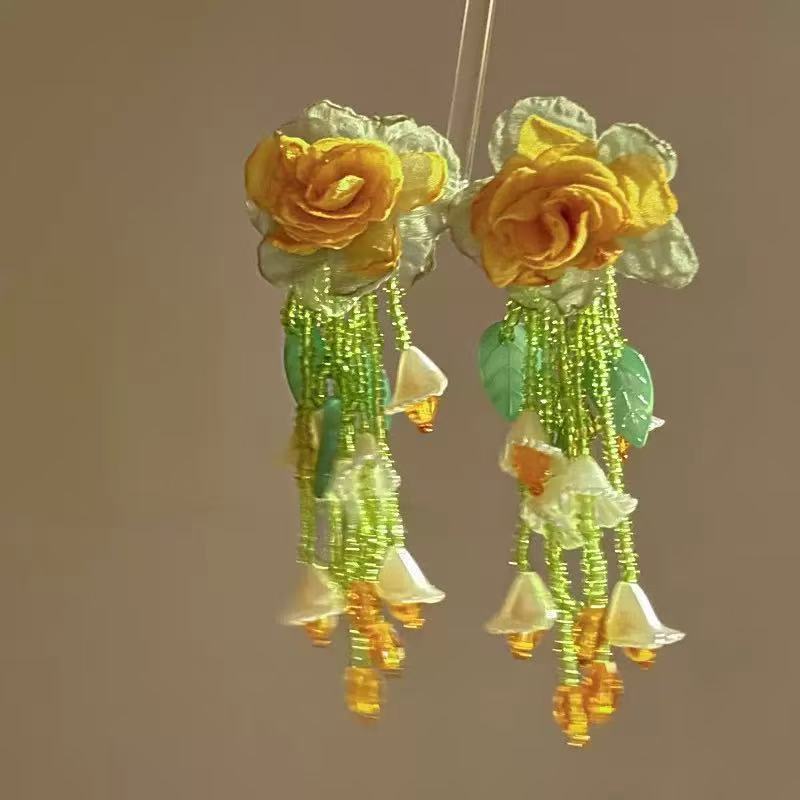 Women's Flower Shell Tassel Light Luxury High-grade Earrings