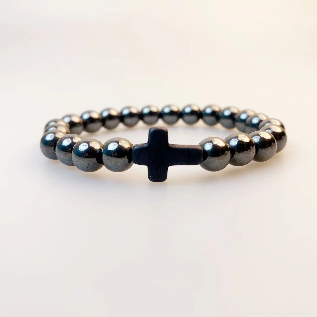 Natural Stone Cross Turquoise Beaded Elastic Couple Bracelet