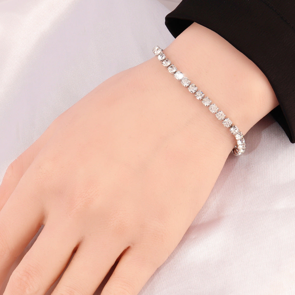Women's Stainless Steel Zircon Tennis Simple Color Bracelet