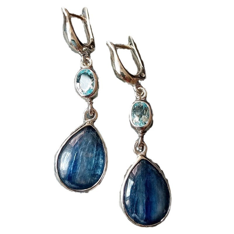Durable Drop-shaped Blue Gem Handmade Drop Rings