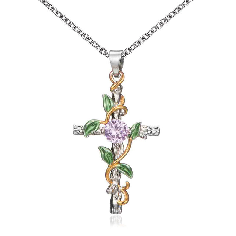 Full Diamond Cross Female Creative Design Geometric Necklaces