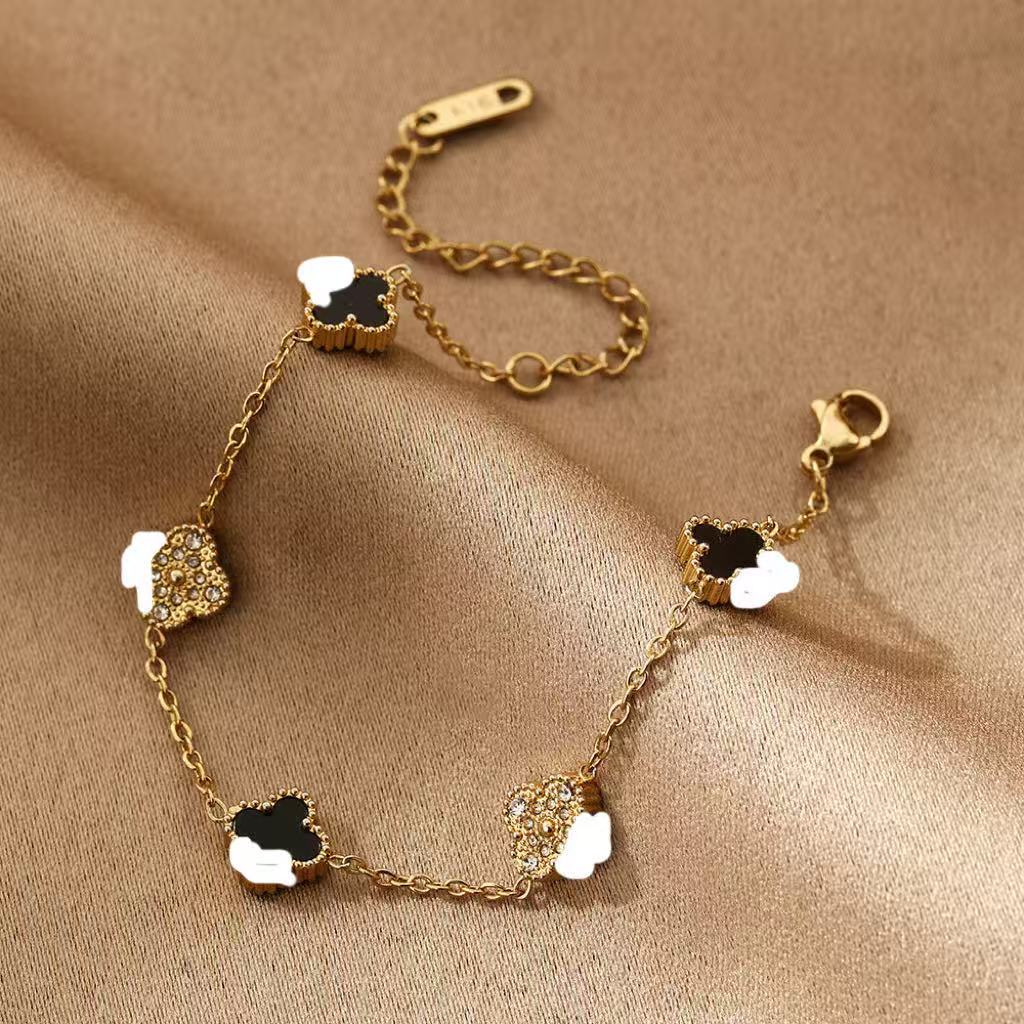 Four-leaf Clover With Diamond Real Gold Bracelets