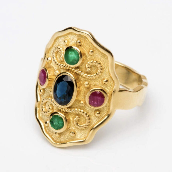 Gold-plated Retro Unisex Accessories Inlaid Color Rings