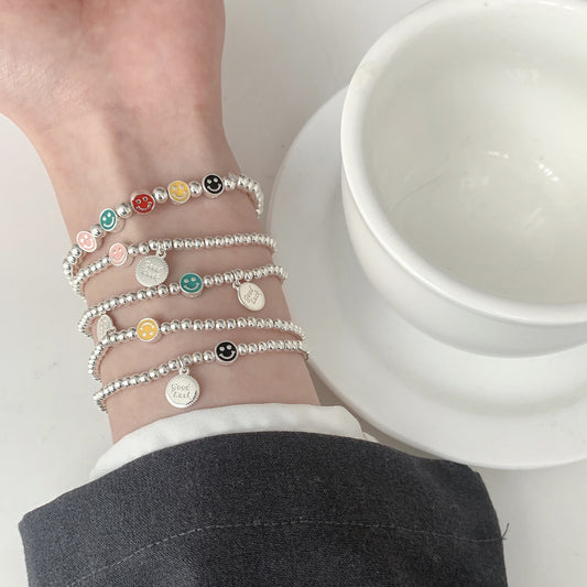 Sier Colors Smiling Face Ball Female Design High-grade Cold Style Bracelet