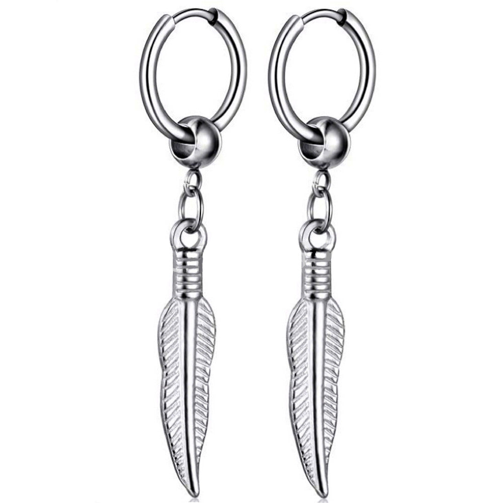 Titanium Steel Ear Chain Clip Leaf Tassel Earrings