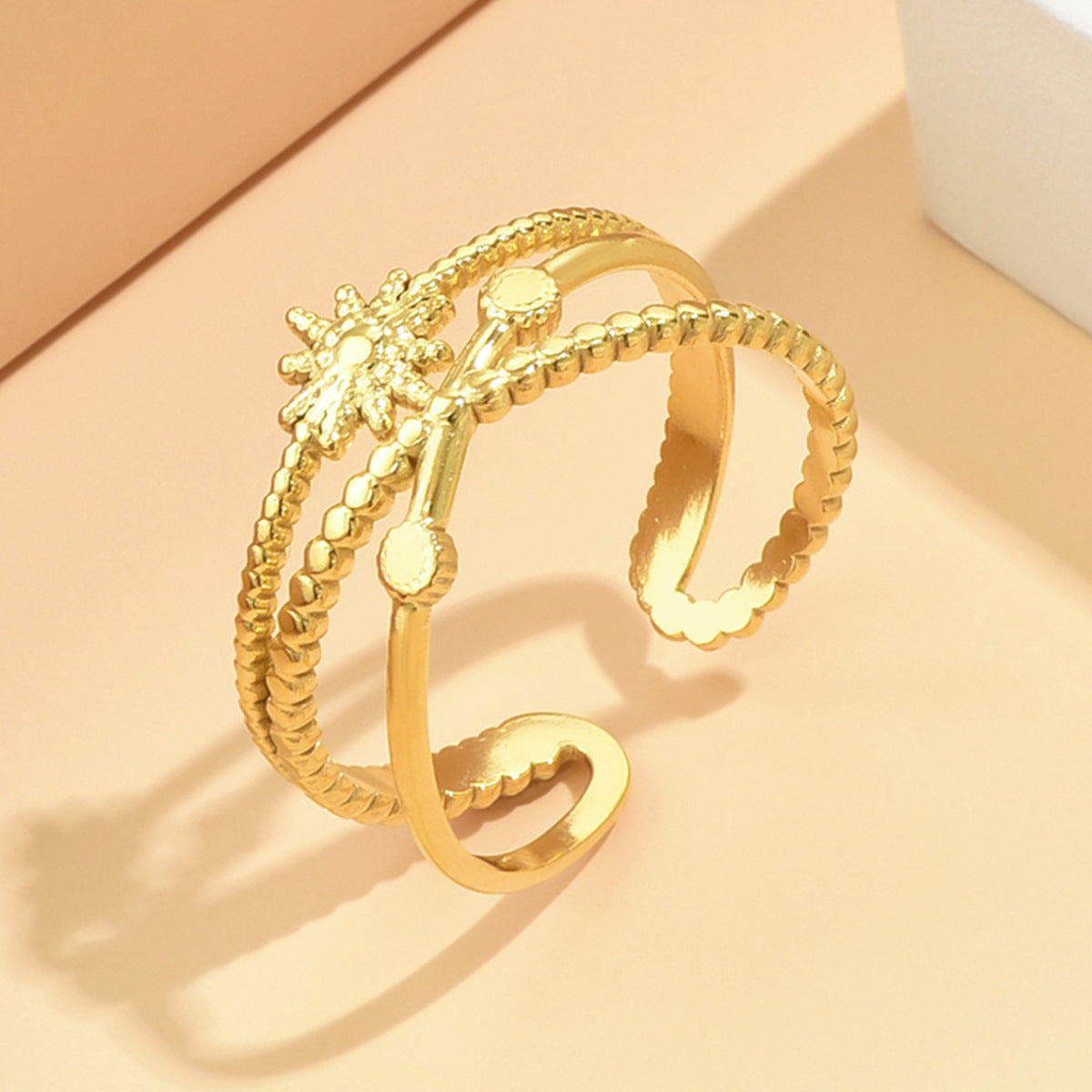 Retro Sunflower Design Stainless Steel Female Gold Ring