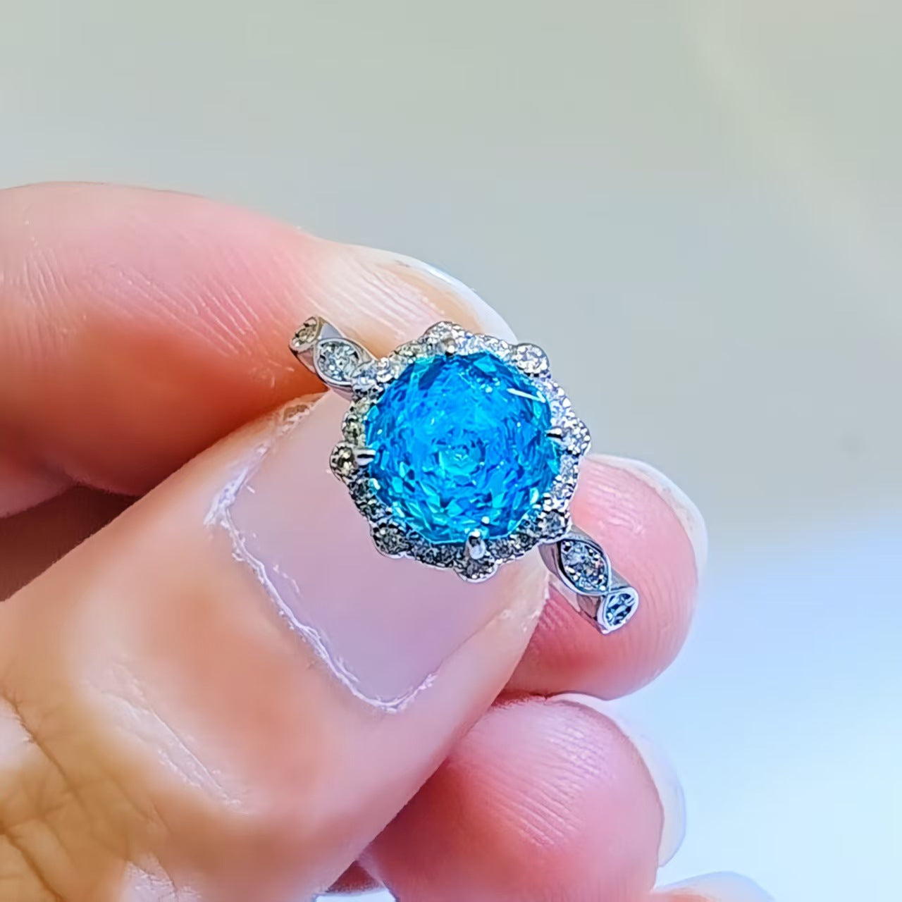 Women's Carbon Rhinestone Ear Colored Gems Three Rings