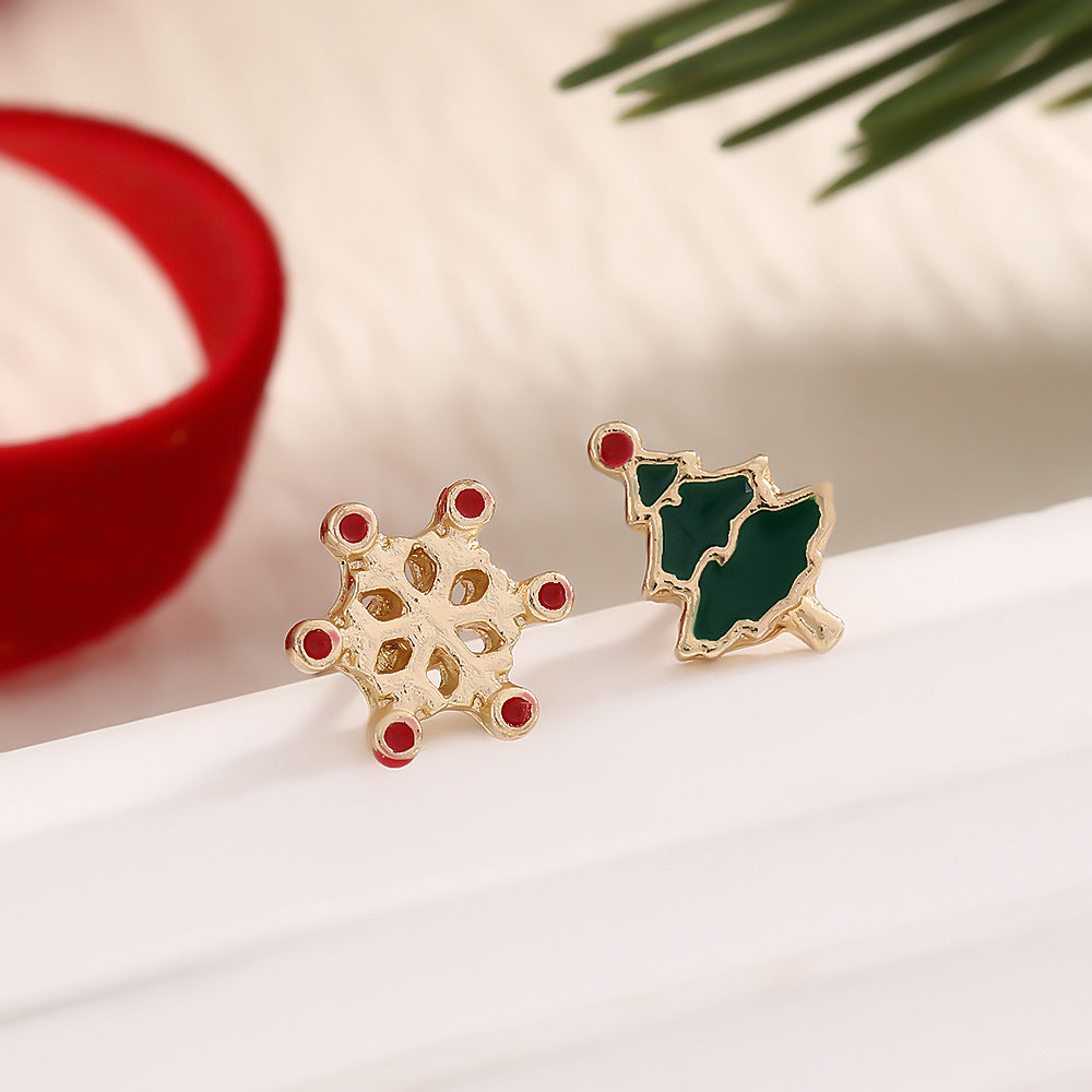 Fashion Elk Tree Snowflake Rhinestone Personalized Stud Earrings