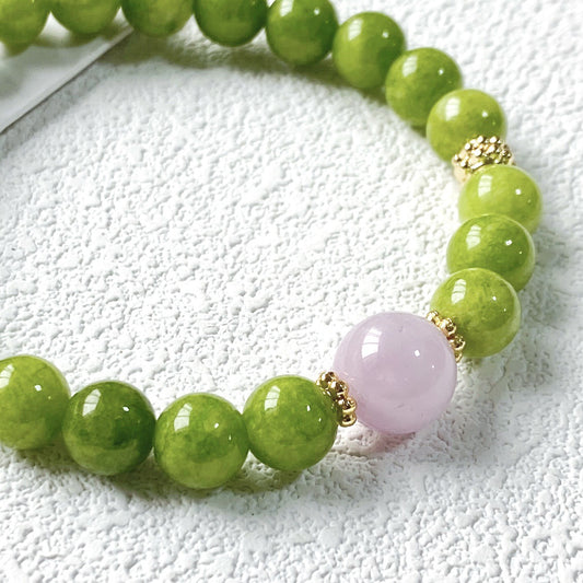 Women's Olive Jade Spodumene Purple Crystal Live Stall Bracelets
