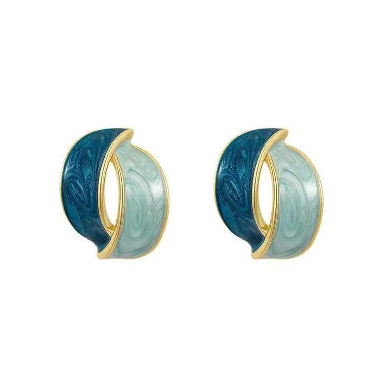 Women's Sier Needle Drop Oil Geometric Design Retro Fashion Artistic Earrings