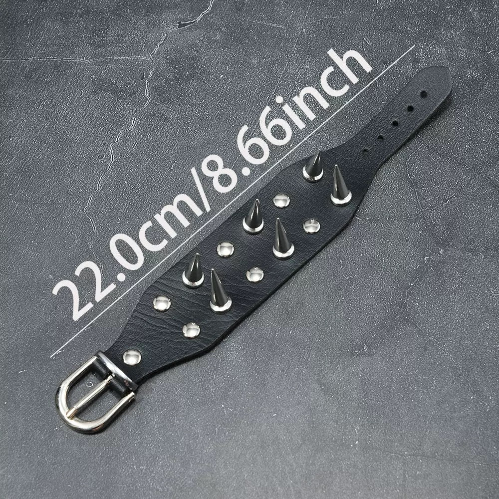 Men's Punk Leather Double Row Pointed Rivet Bracelet