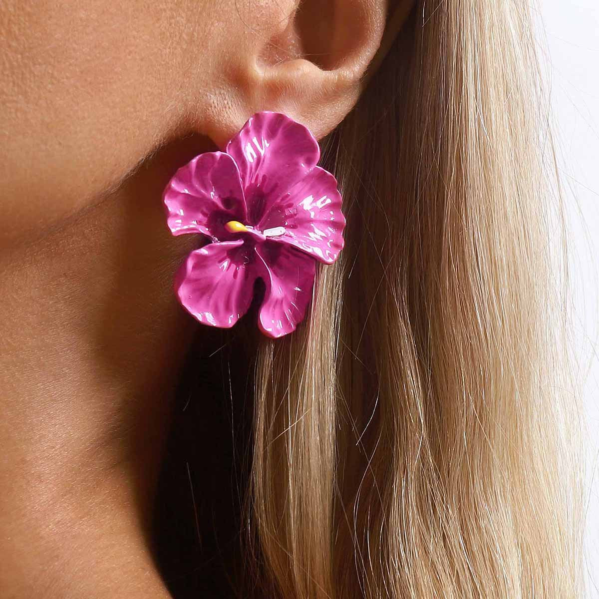 Women's Alloy Large Flower Sweet Personality Color Enamel Stud Earrings