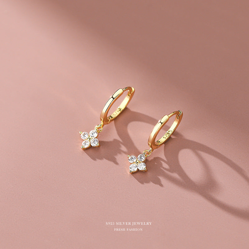 Clip Korean Style Simple Graceful Diamond Four-leaf Live Ear Buckle