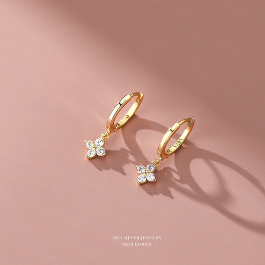 Clip Korean Style Simple Graceful Diamond Four-leaf Live Ear Buckle