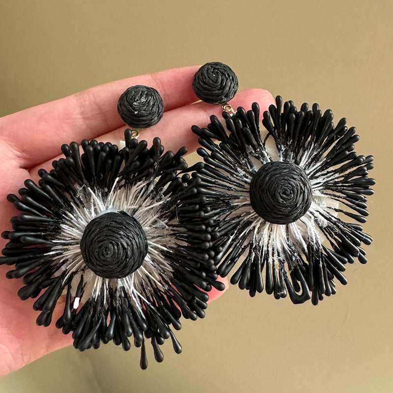 Exaggerated Handmade Raffia Sunflower Unique Travel Earrings