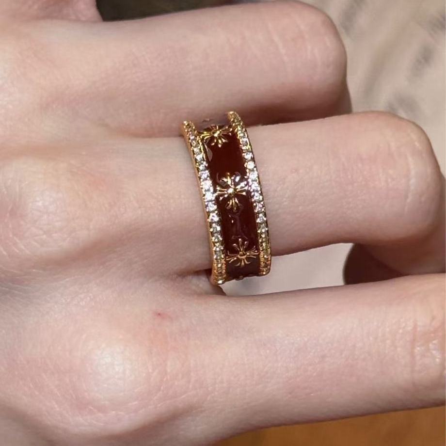 Women's Red Drip Glazed Flower-de-luce Light Luxury High-grade Cross Index Finger Rings