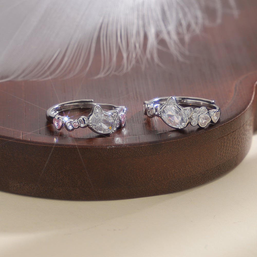 Sweet Girlish Style Love Lesser Panda Print Shining Pink Kitten Ring