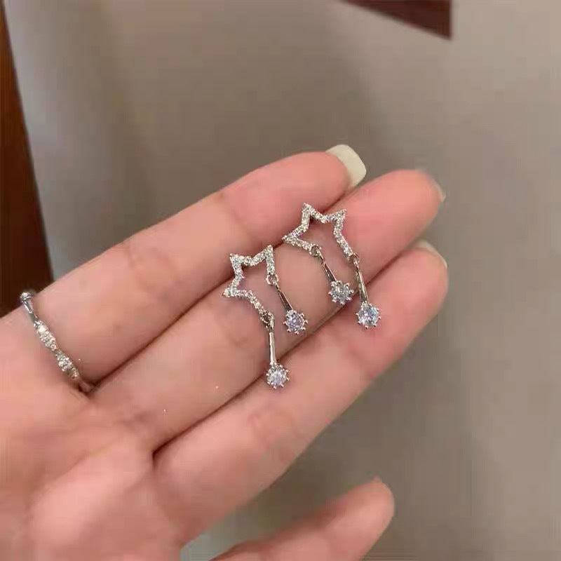 Women's Cardiac Double Flow Hollow Stars Rhinestone Earrings