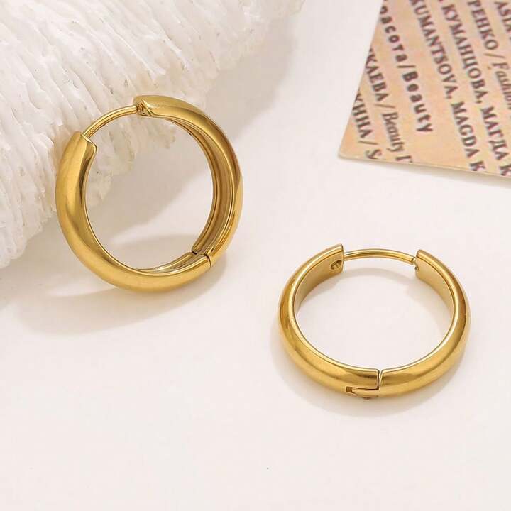 Round Plain Circle Ear Clip Korean Style Laminated Basic Classic Stud Earrings