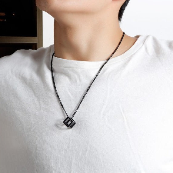 Women's & Men's Retro Simple Hollow Personality Square Cube Necklaces