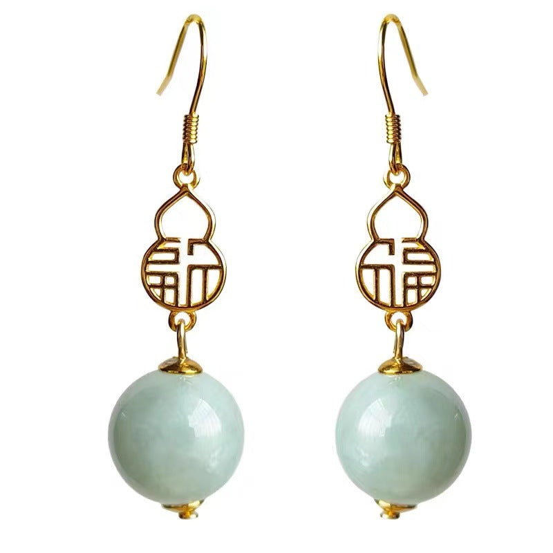 Women's For Auspicious Jade Chinese Cloud Retro Red Stud Earrings