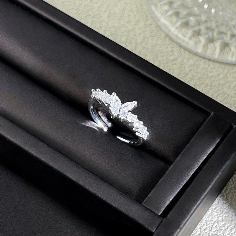 Sweet Style Niche Design Butterfly Flower Female Lace Hollow Out Ring
