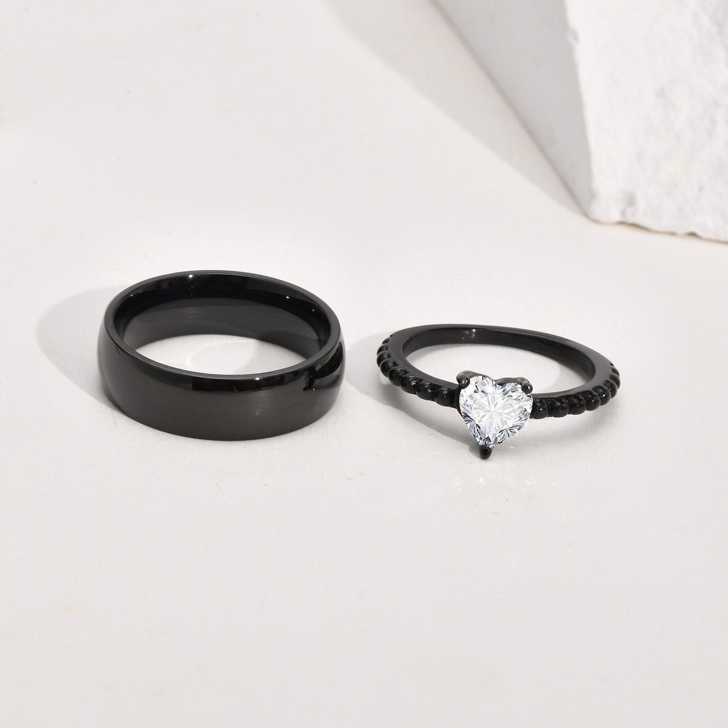 Couple Black Zircon Wedding Titanium Steel Rings