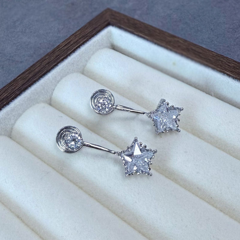 Sier Needle Fashion Pentagram Ear Clip Female Refined Stud Earrings