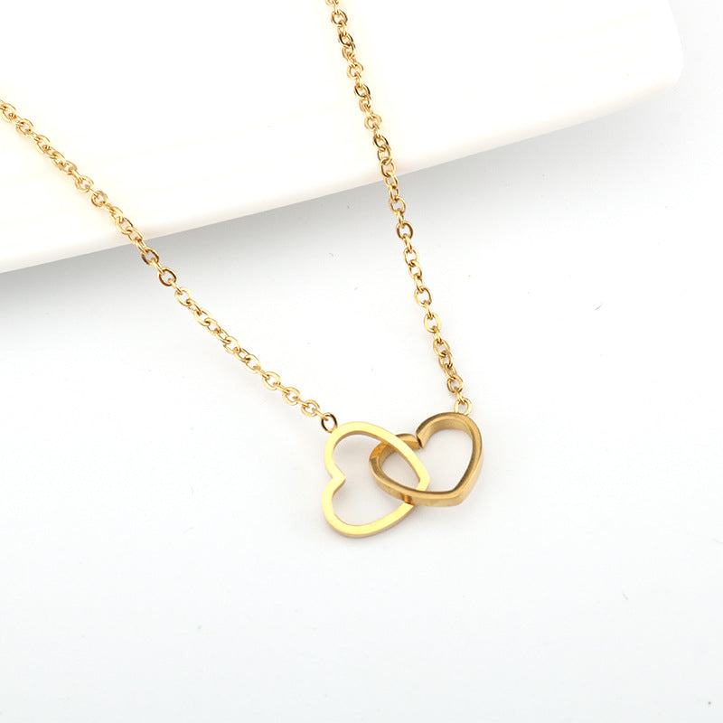 Short Heart-to-heart Double Peach Heart Love Female Necklaces