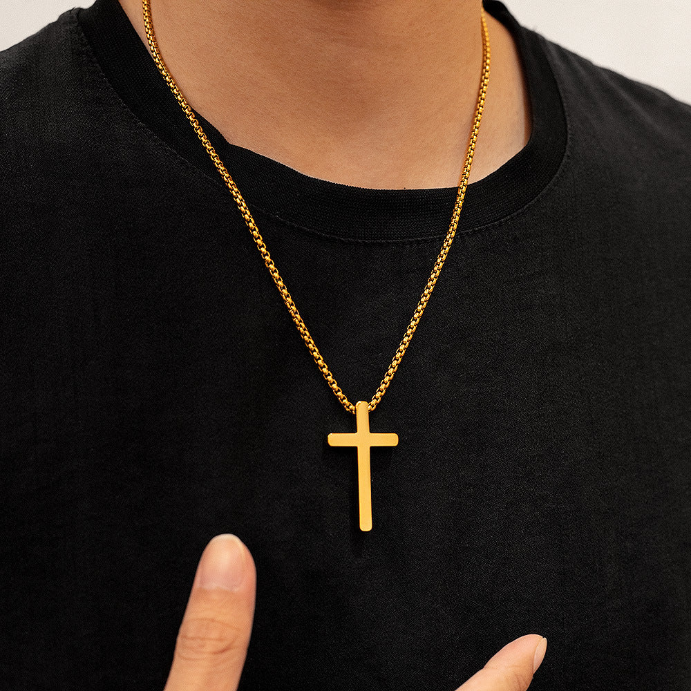 Men's Simple Personality Glossy Stainless Steel Cross Necklaces