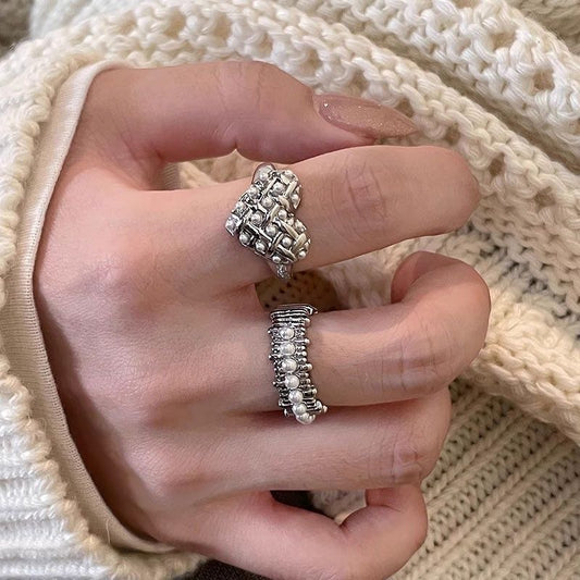 Gentle Sier Wide Version Love Pearl Rings