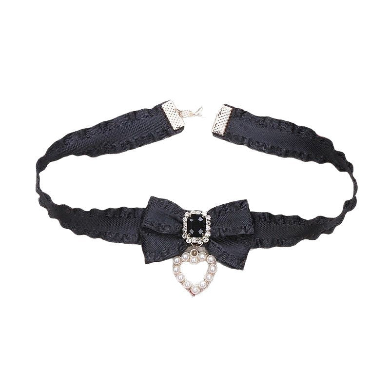 Handmade Style Sweet Cute Lady Bow Rhinestone Love Necklace
