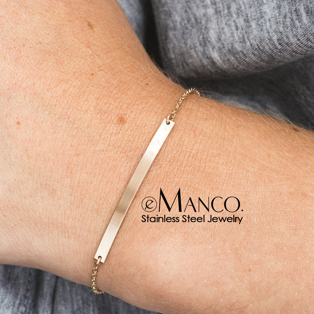 Simple Stainless Steel Geometric Long Strip Brace Lace Can Carve Bracelets