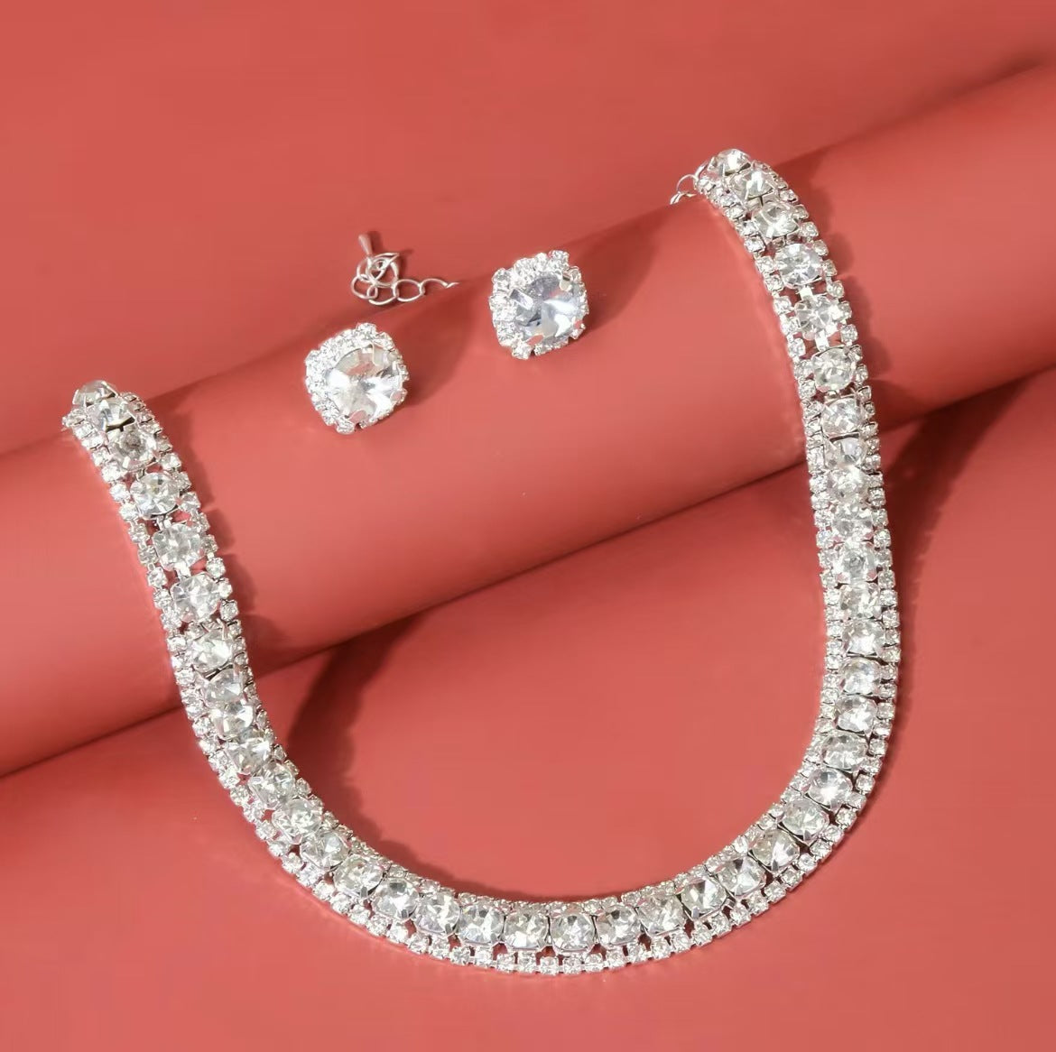 Korean Style Simple Short Rhinestone Ear Two-piece Wave Light Bamboo Pendants