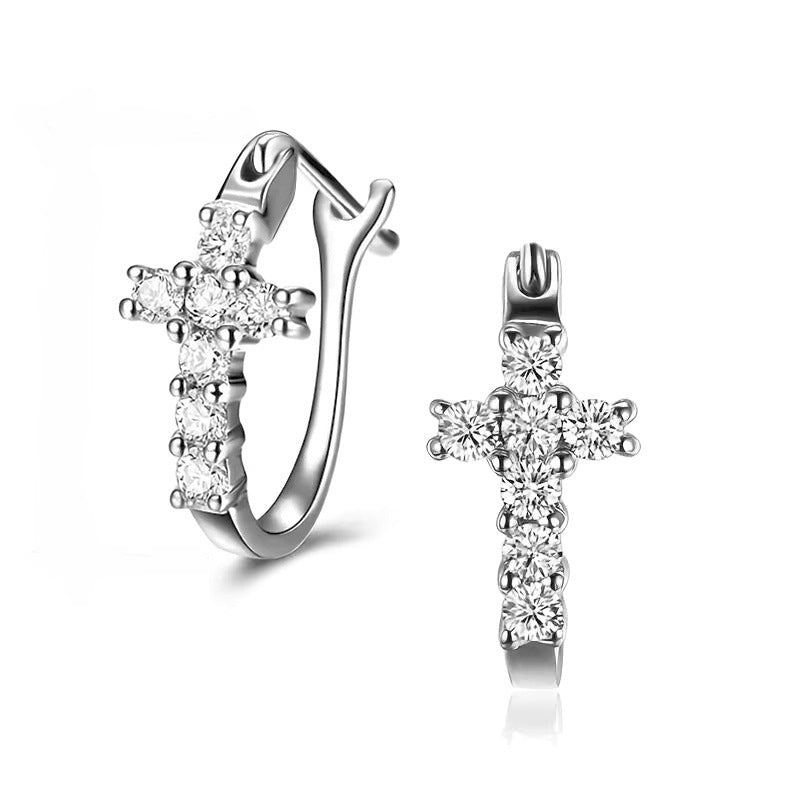 White Diamond Cross Zircon Personalized Temperamental Earrings