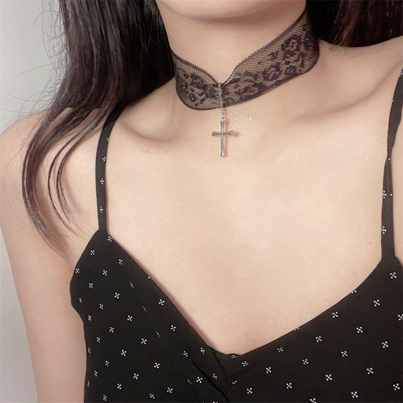 Wide Brim Lace Temperament Cross Girlish Style Sweet Cool Necklace