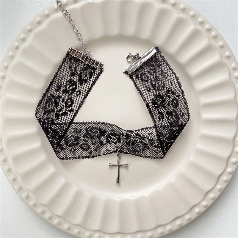 Wide Brim Lace Temperament Cross Girlish Style Sweet Cool Necklace
