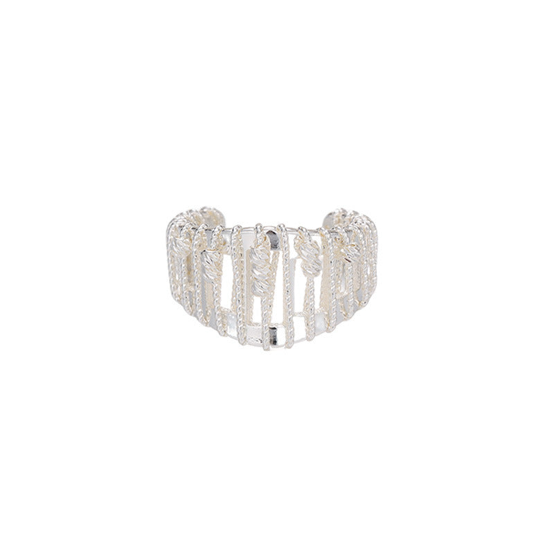 Sier Light Luxury High Sense Design Open Adjustable Zircon Ring