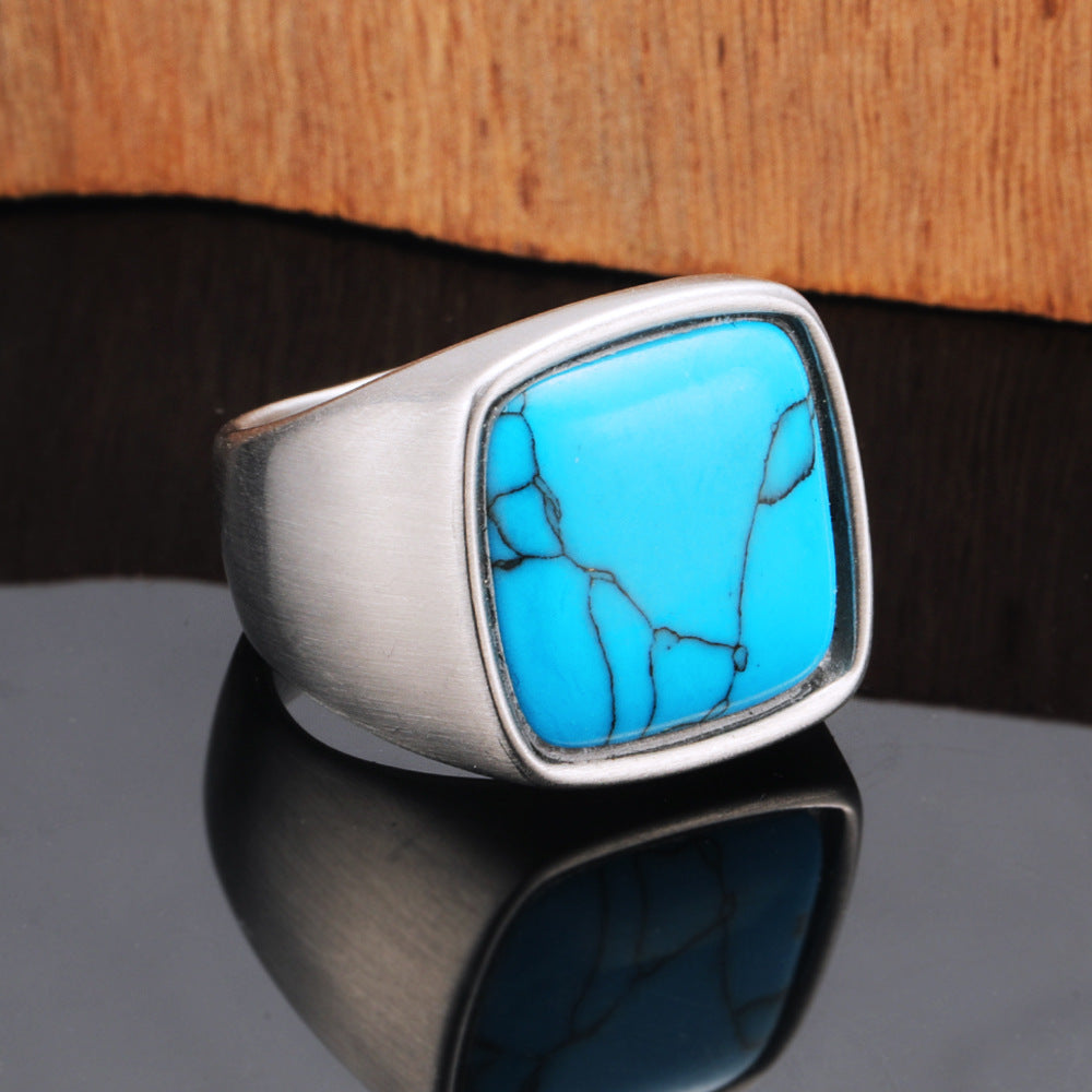 Men's Titanium Steel Retro Trendy Textured Natural Rings
