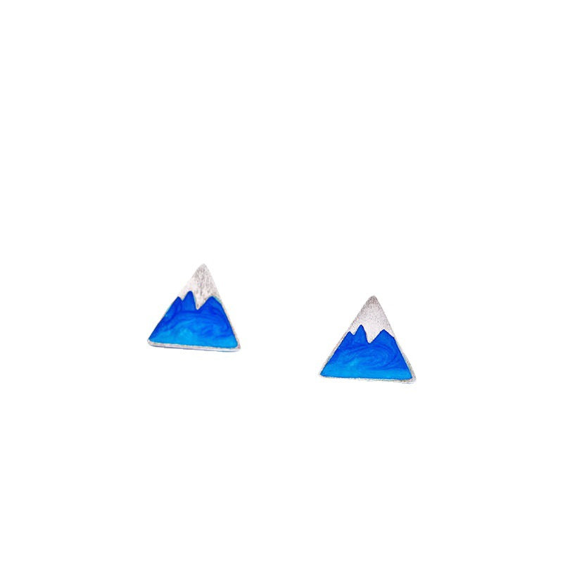 Korean Style Snow Mountain Cute Fresh Mori Fuji Blue Stud Earrings