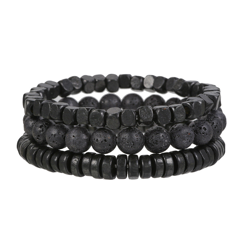 Men's Haematite Cross Beaded White Volcanic Stone Bracelets