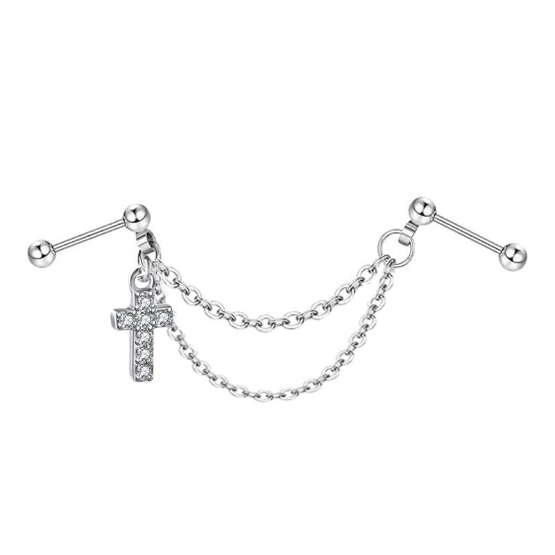 Ball Fashion Piercing Stainless Steel Chain Zircon Moon Heart-shaped Ear Earrings