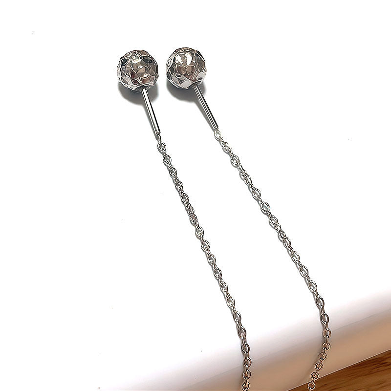 Women's Rod Long Titanium Steel Eardrops Pattern Ball Rings