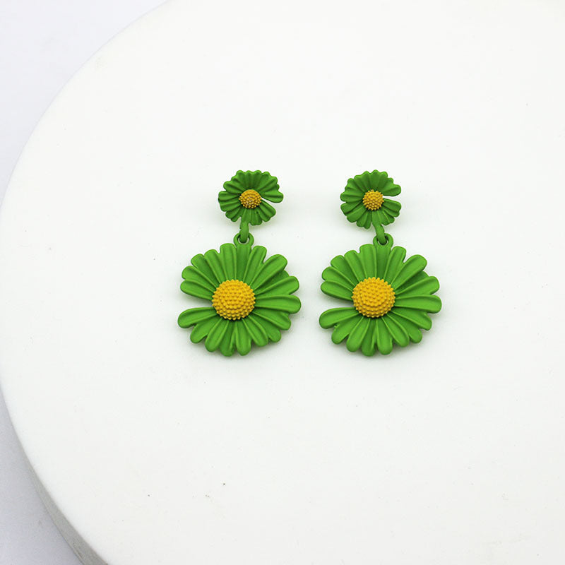 Little Daisy Contrast Color Flower Elegant Long Stud Earrings